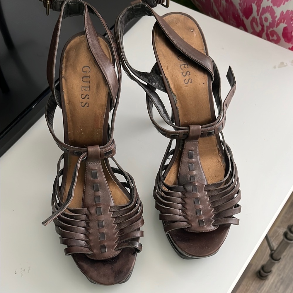 Guess Brown Strappy Sandals with Ankle Strap